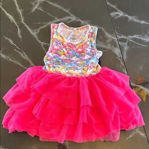 Lisa Frank Rainbow Unicorn Dress with Pink Tulle 3-4T
